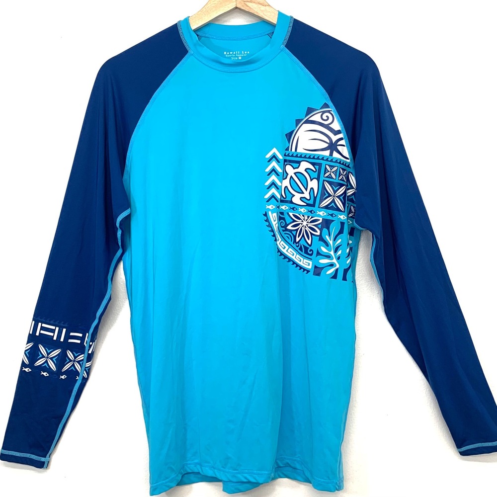 Hawaii Loa Sports Apparel  Rash Guard Blue Polynesian Tribal Long Sleeve Woman M